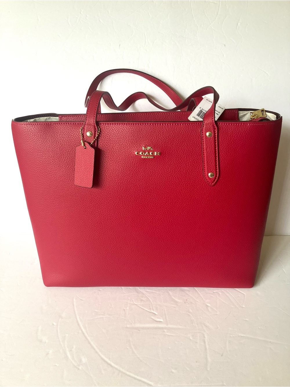 Coach 69424 Bright Cherry Red Pebbled Leather Zip Central Tote Shoulder Bag NWT - Picture 2 of 10